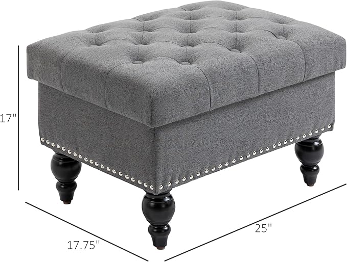 HOMCOM Ottoman with Storage for Living Room, Button-Tufted Fabric Bench for - Image 3