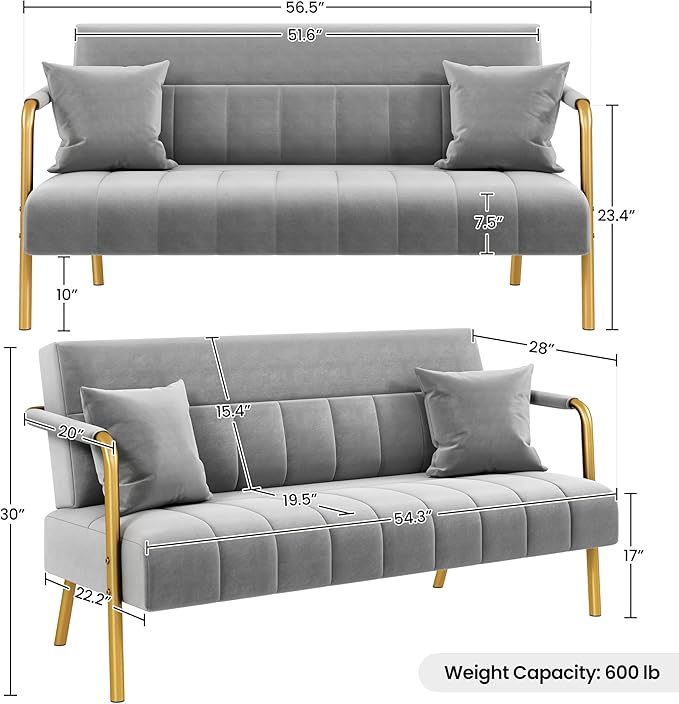 Yaheetech 56.5" W Modern Sofa Small Sofa Luxurious Velvet Fabric Couch - Image 3