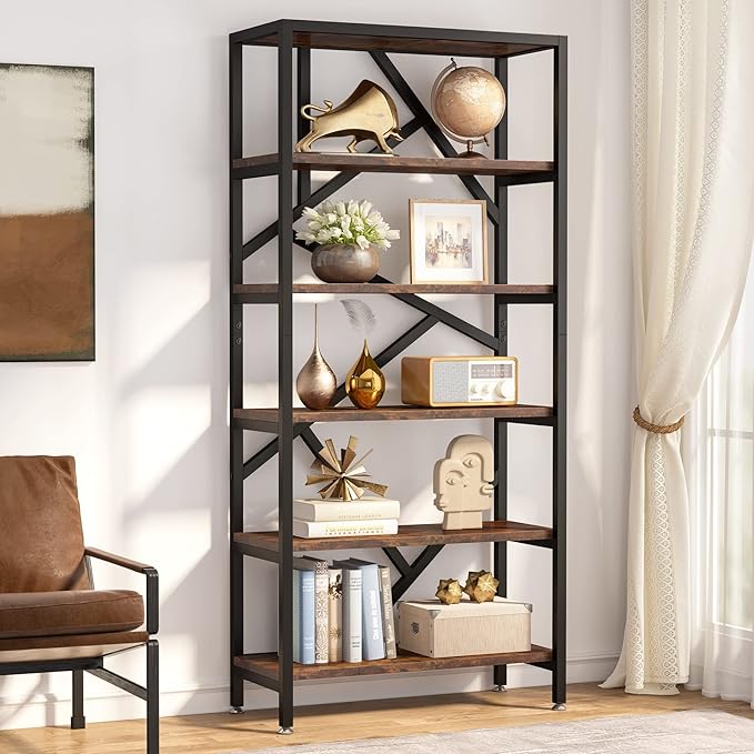 Tribesigns 71 Inch Industrial Bookshelf, 6 Shelf Etagere Bookcase, Free by Tribesigns