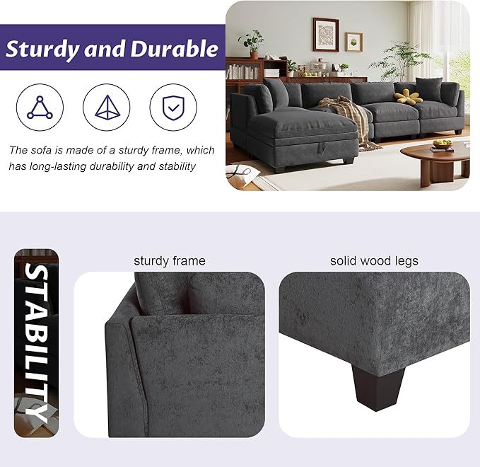 127.6 Inch 5-Seat Modular Convertible Sectional Sofa - Image 6