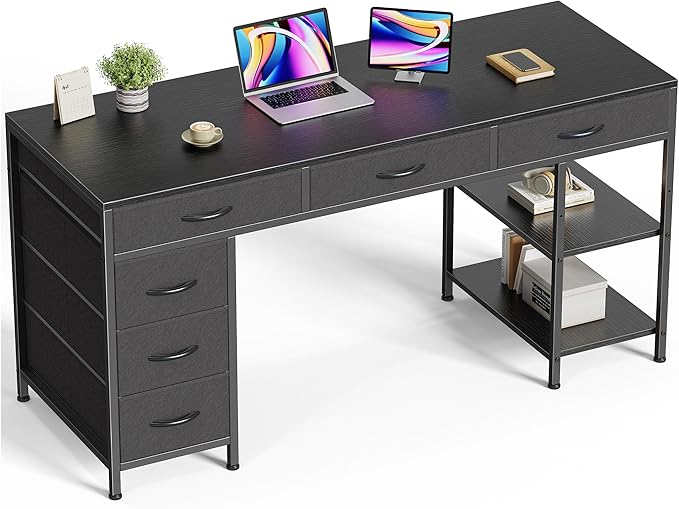 Huuger Computer Desk with 6 Drawers, 54 Inch Office Desk with Shelves, by Huuger