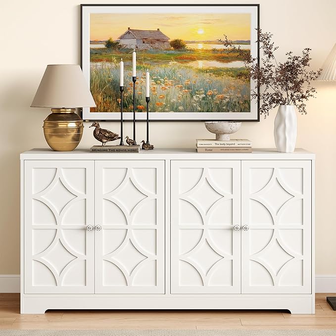 Sideboard Buffet with 4 Doors, Mid-Century Sideboard Cabinet with Adjustable by FansaFurn