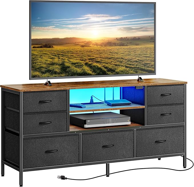 Huuger TV Stand Dresser with Power Outlets and LED Lights, 7 Drawers, 47 Inch by Huuger