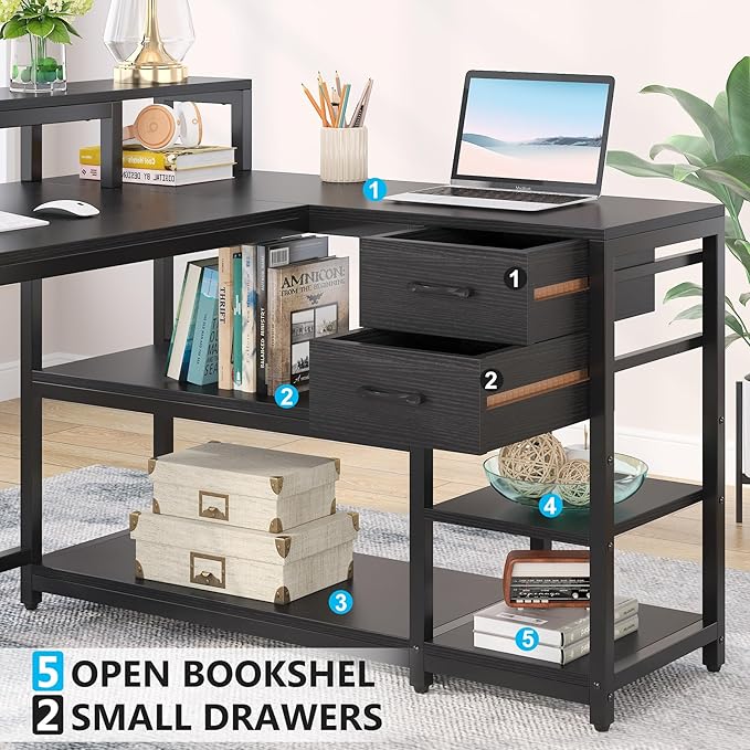 Tribesigns L Shaped Desk with Drawer and Monitor Stand - Image 6