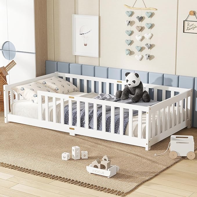Bellemave Twin Floor Bed with Slats and Safety Guardrails, Kids Montessori by Bellemave