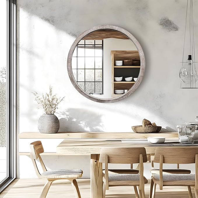 30" Round Wood Mirror, Large Round Mirror - Image 2