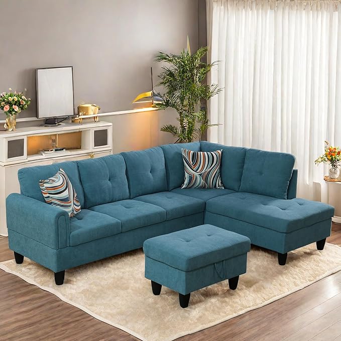 L Shaped Sectional Sofa with Ottoman, Modern Couches - Image 4