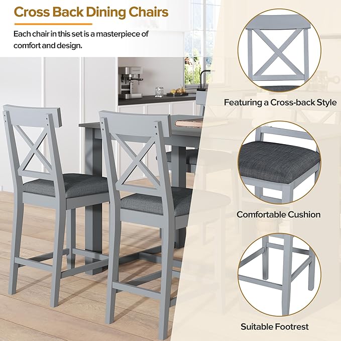 Merax 5 Piece Solid Wood Farmhouse Counter Height Dining Table Set - Image 7