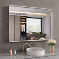 Brushed Nickel Bathroom Mirror 48x32 Inch, Brushed Silver Metal Frame Mirror by JISOSO
