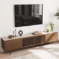 POVISON Mid Century Modern Sintered Stone TV Stand, Slatted Media Console TV by POVISON