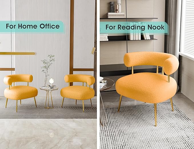 Mid Century Sherpa Boucle Accent Chair, Round Upholstered Barrel Arm Chair - Image 5