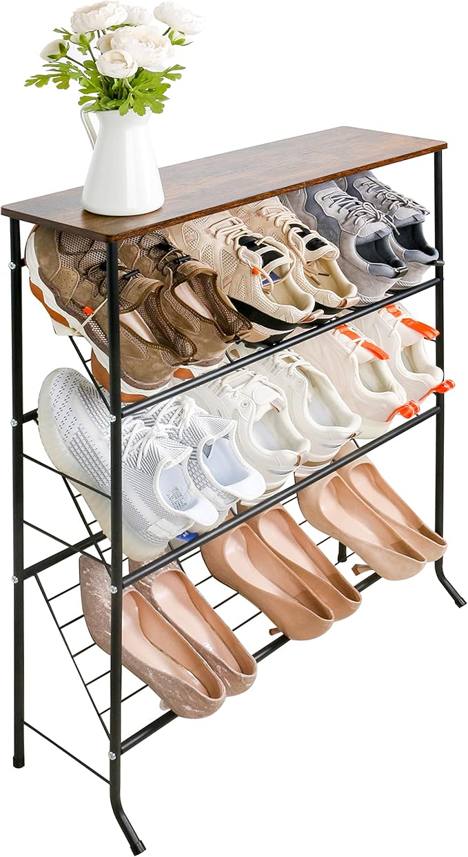 Narrow Shoe Rack for Front Door Entrance, 4-Tier Shoes Rack Storage Organizer by ZOESHOMEWARE
