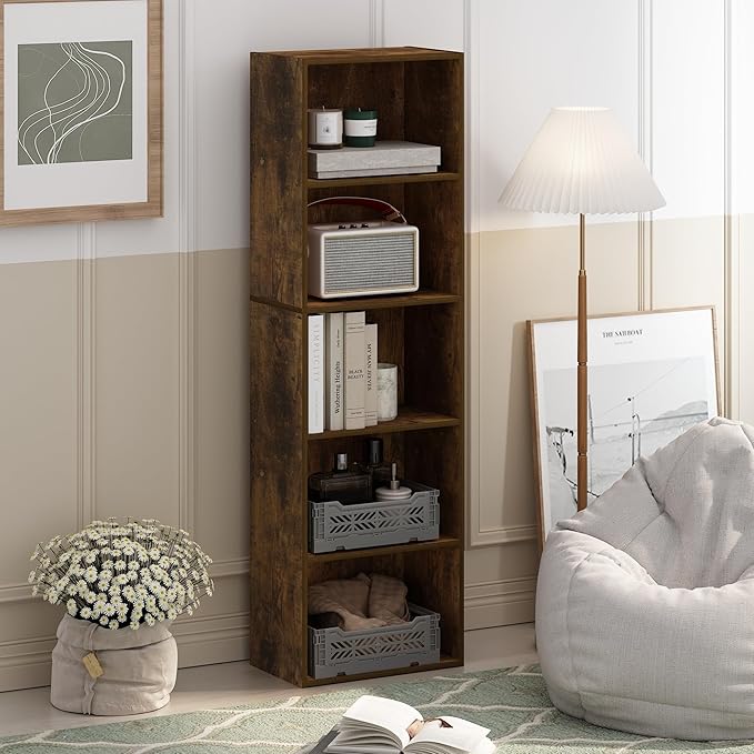 Furinno Luder 5-Tier Open Shelf Bookcase, Amber Pine - Image 2