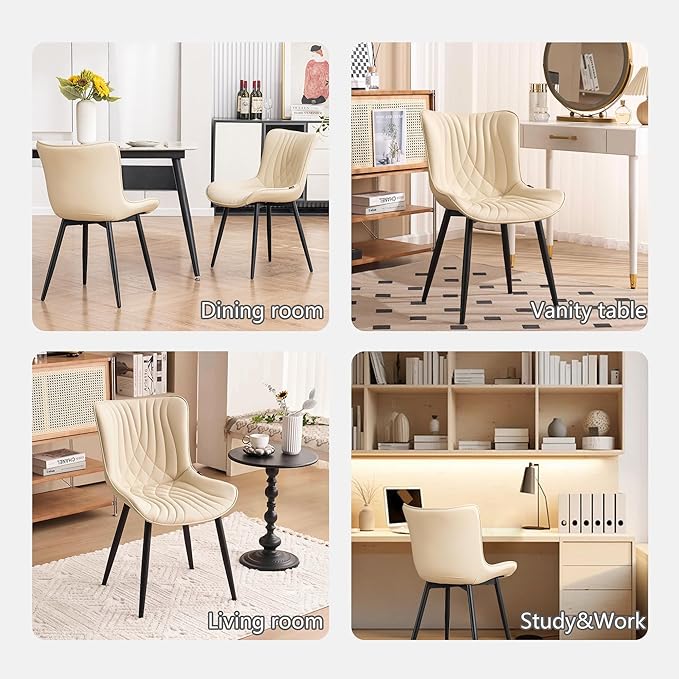Kidol & Shellder Beige Dining Chairs Set of 2, Faux Leather Upholstered Mid - Image 6