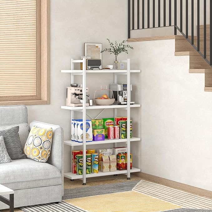 Bookshelf 4 Tiers White Wooden Storage Shelf, Modern Open Display Storage - Image 7