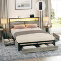 Queen Size Bed Frame with Storage Headboard and 4 Drawers LED Lighting Sturdy by HAUSOURCE