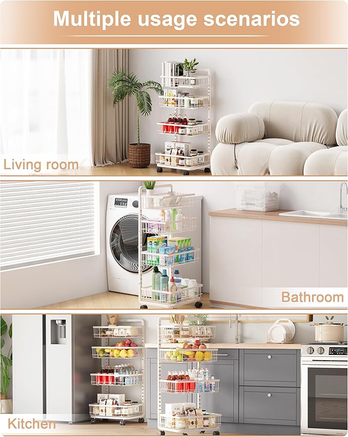 UMDONX 4-Tier Kitchen Storage Cart Metal Snack Cart Adjustable Fruit Basket on - Image 7