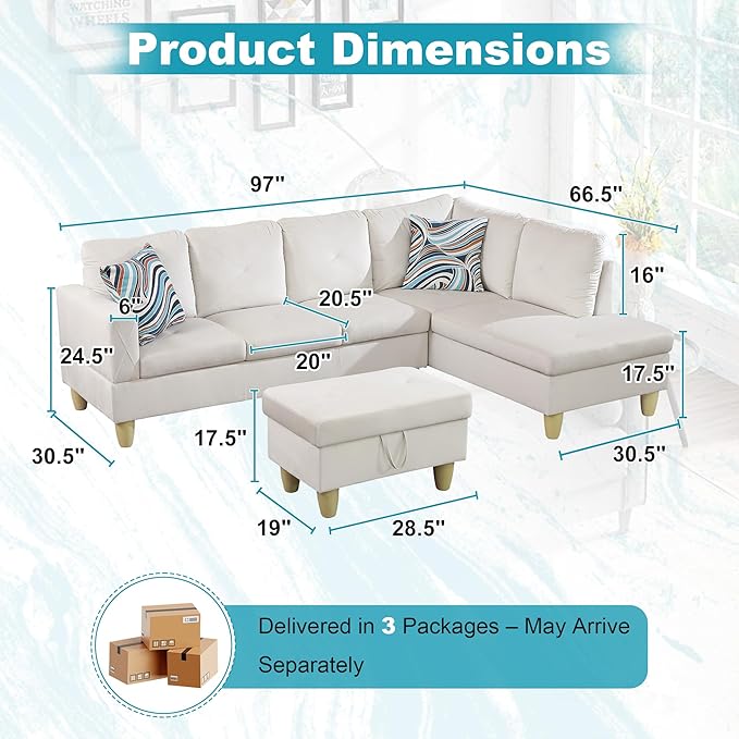 97" Oversized Sectional Couch, L Shaped Couch - Image 2