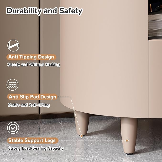Merax Round Nightstand with Storage Drawer, MDF Contemporary Modern Bedside - Image 5