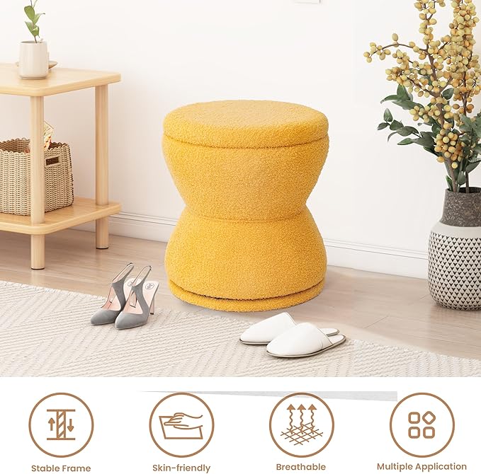 Ottoman with Storage, 360° Swivel Boucle Ottoman Vanity Stool, Upholstered - Image 4