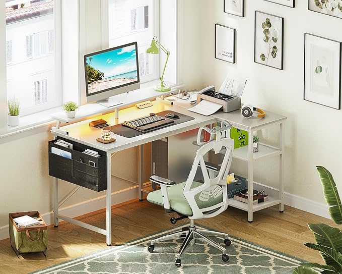 ODK 48 Inch Gaming Desk with USB Charging Ports and LED Lights, Reversible L - Image 9