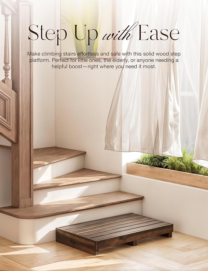 TINAMO 3.5" One Step Stool for Elderly, Acacia Wood High Riser Step Stool for - Image 7