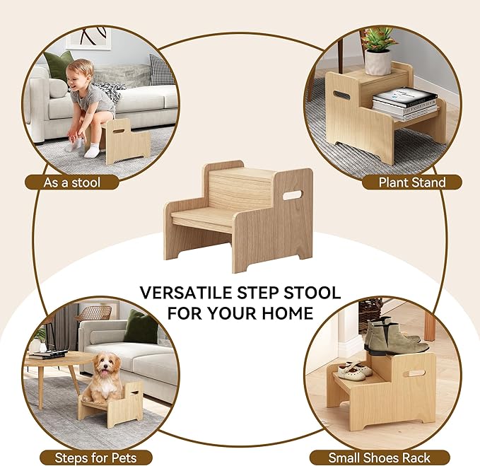 Wood Step Stools for Kids, Child Two Step Stool of DIY Shape, Toddler Step - Image 6