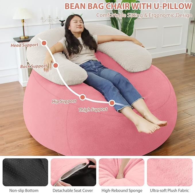 HABUTWAY Bean Bag Chair with U-Shaped Pillow - Image 3