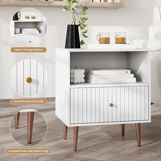 White Night Stand Set 2, Modern Bedside Table - Image 5