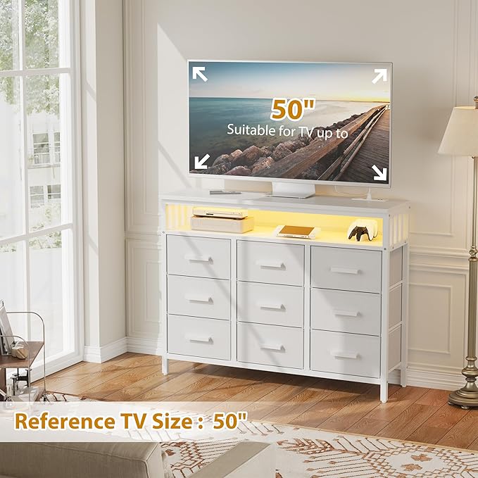9 Drawer Dresser TV Stand with LED Lights & Power Outlets, Entertainment Center - Image 6