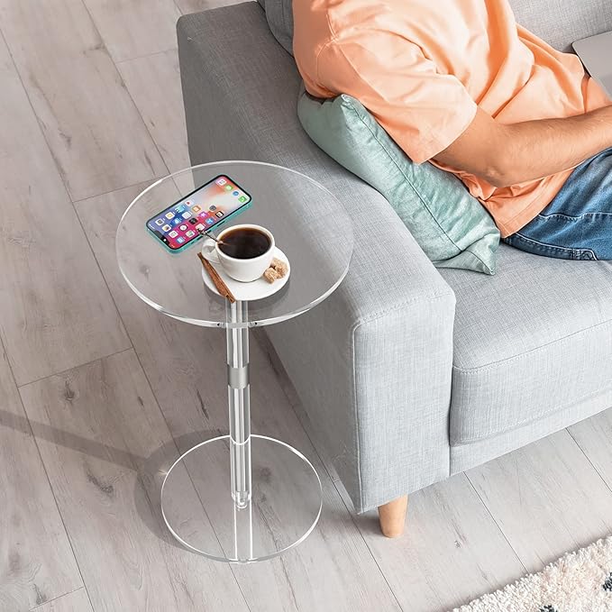 Acrylic End Table, 11.8" Round Modern Drink Table - Image 7