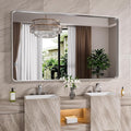 Brushed Nickel Bathroom Mirror 77x36 Inch, Brushed Silver Metal Frame Mirror by JISOSO