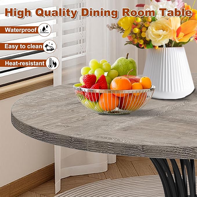 Round Dining Table for 4, 47-Inch Farmhouse Dinner Table Wooden Circle Kitchen - Image 4