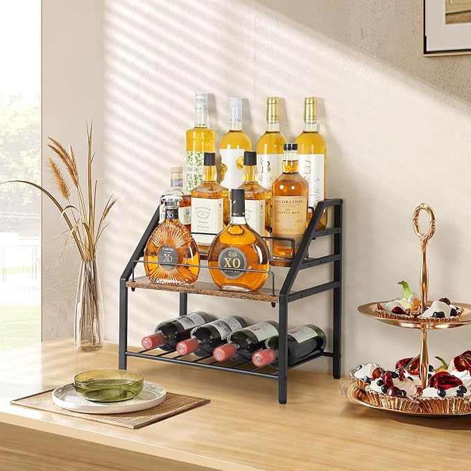 VINAEMO Wine Racks Countertop, 3-Tier Liquor Bottle Display Shelf, Coffee Syrup - Image 7