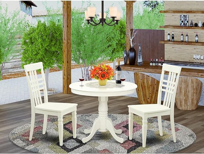 East West Furniture ANLG3-LWH-W 3 Piece Dining Table Set - Image 6