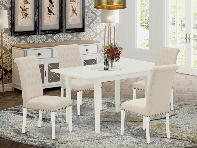 East West Furniture NOBR5-LWH-02 5 Piece Dining Table Set Includes a Rectangle - Image 6