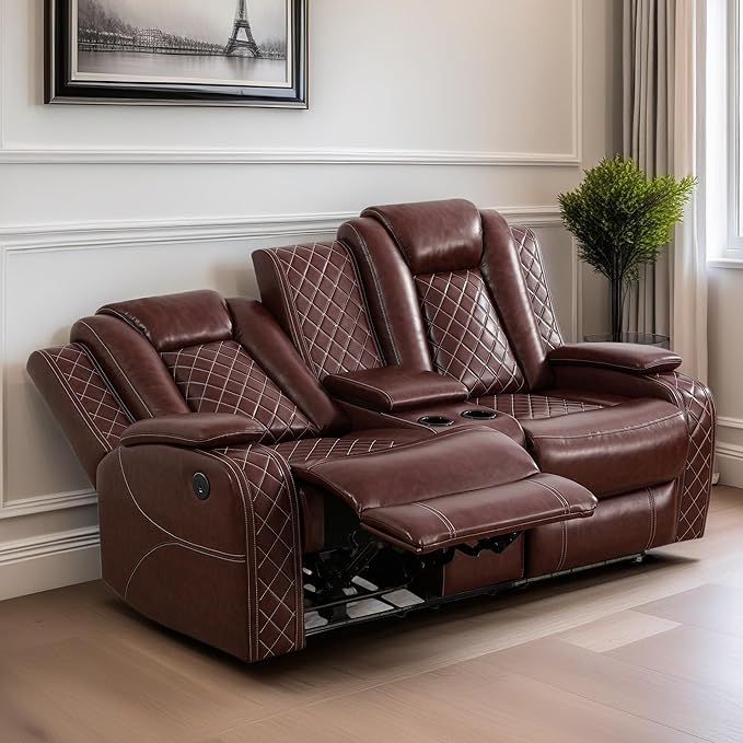 Loveseat Recliner Sofa, Reclining Loveseat Leather Couch - Image 3