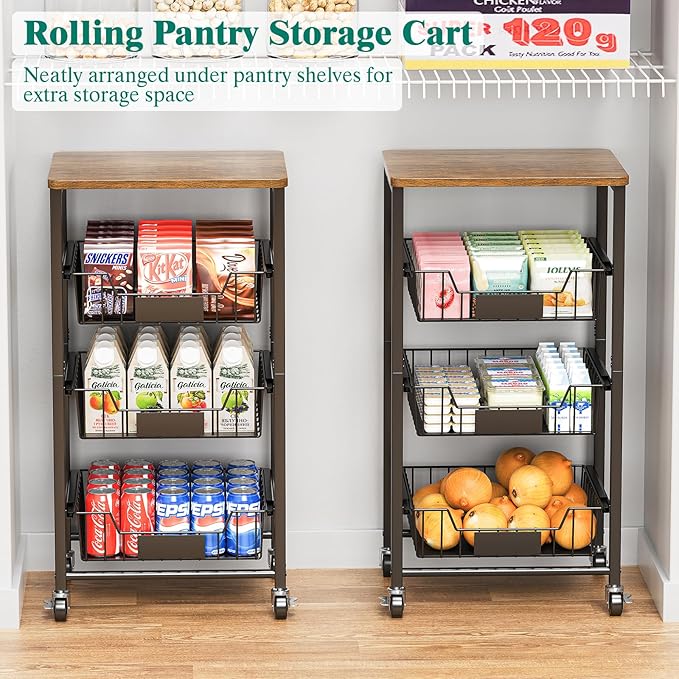 Kitchen Storage Cart with Wheels, 4-Tier Metal Utility Rolling Cart Fruit - Image 2