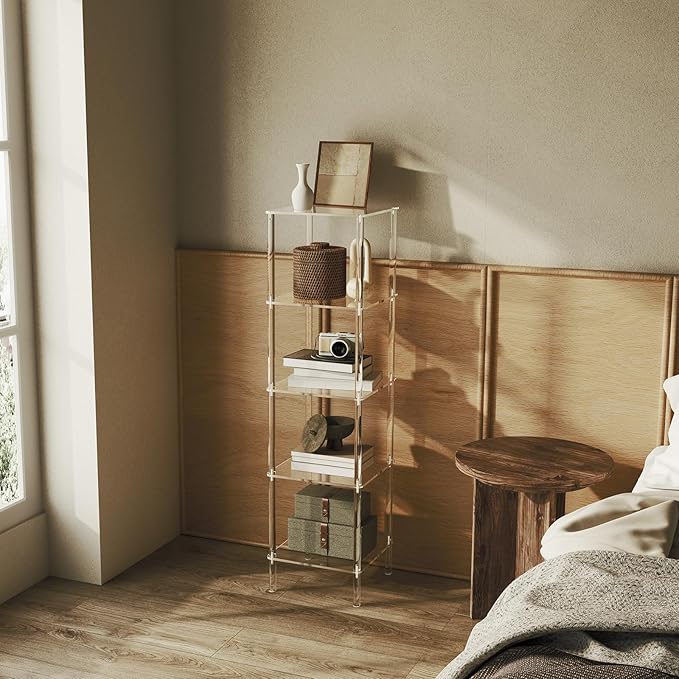 5 Tier Square Acrylic Bookshelf, Small Bookcase - Image 2