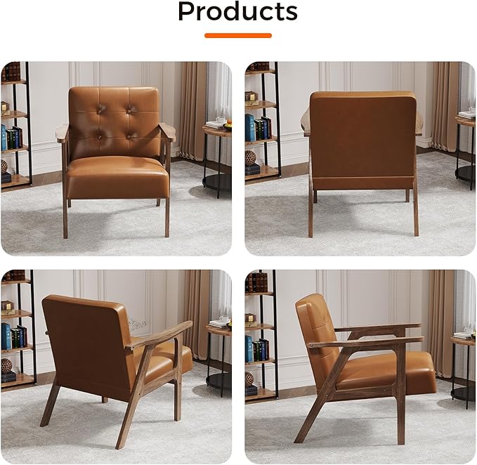 Casaottima PU Leather Accent Chair Mid Century Comfy Cozy Chair - Image 8