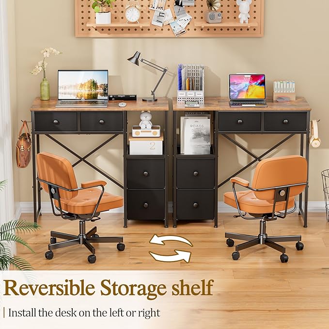 Small Computer Desk with 4 Fabric Drawers, Simple Writing Desk - Image 4