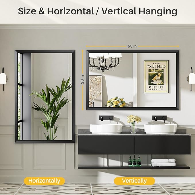 55x36 Inch Black Bathroom Mirror - Image 6
