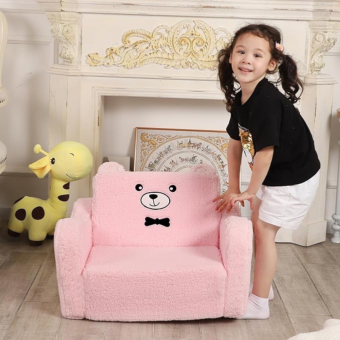 Kids Chairs for Toddler, 2-in-1 Toddler Soft Sherpa Couch Fold Out, Convertible - Image 2