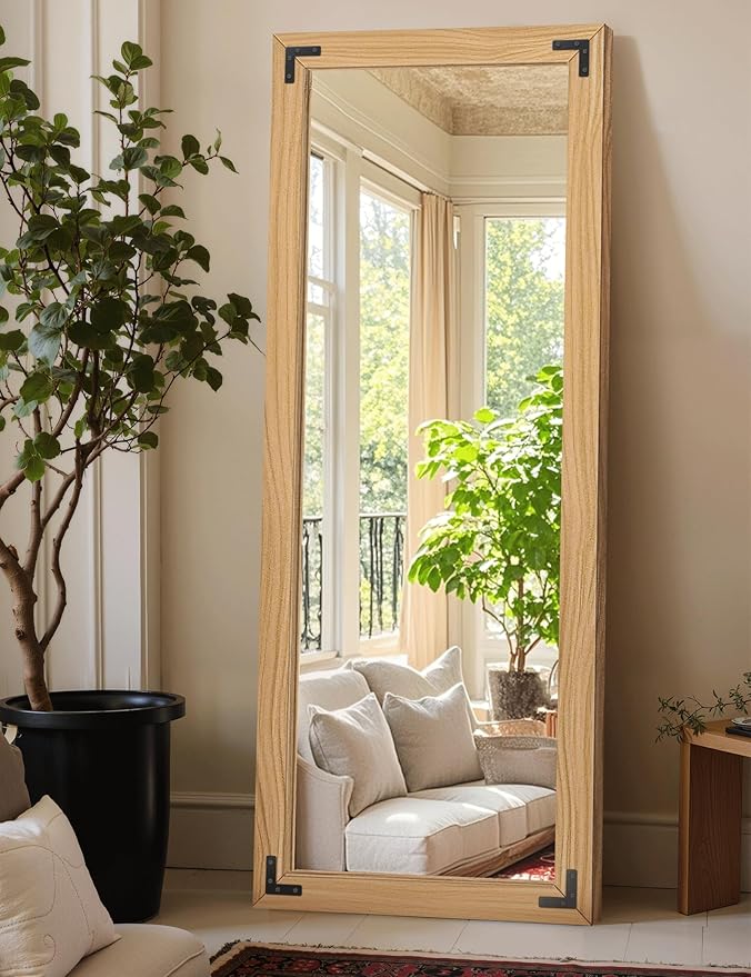 Full Length Mirror with Wooden Frame, Hanging or Leaning Wall-Mounted by TRAHOME