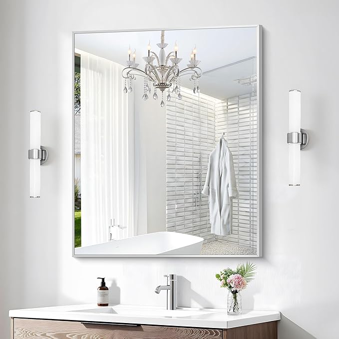 BONEWEI Silver Bathroom Mirror, 30x36 inch Wall Mirror - Image 3