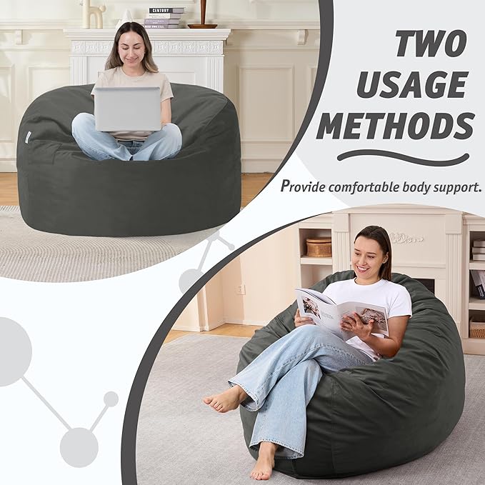 3FT Bean Bag Chair with Ultra Soft Velvet Cover Bean Bag Sofa with Memory Foam - Image 5