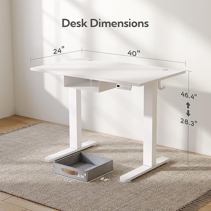 Seang Standing Desk with Drawer, 3 Memory Height Settings with Cable Grommets & - Image 3