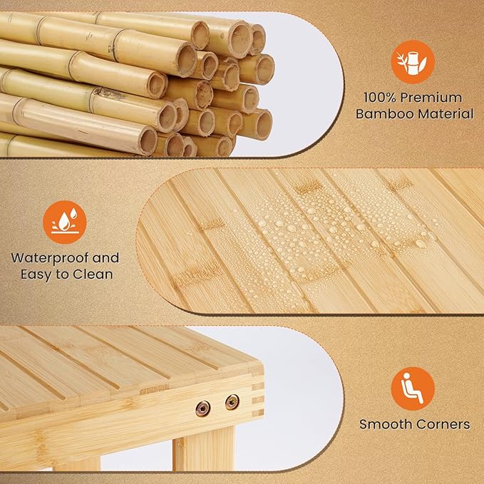 Sweetcrispy Shoe Rack Bench, 3-Tier Bamboo Entryway Storage Organizer, 286lb - Image 4