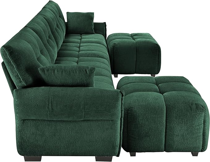 Modern Chenille Fabric 4-Seat Sofa w/Two Ottoman+2 Pillows, Premium Upholstery - Image 7
