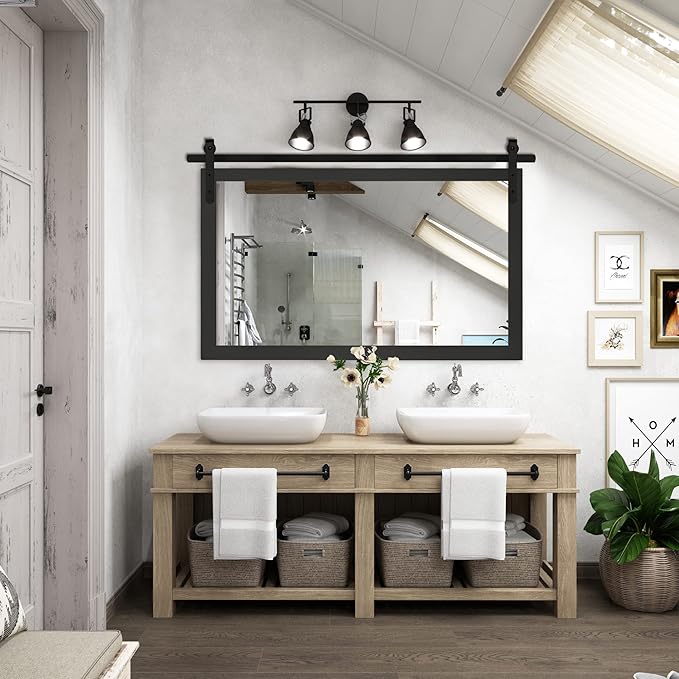 Black Farmhouse Mirror for Wall, 40x26INCH Large Wood Framed Square Bathroom - Image 2